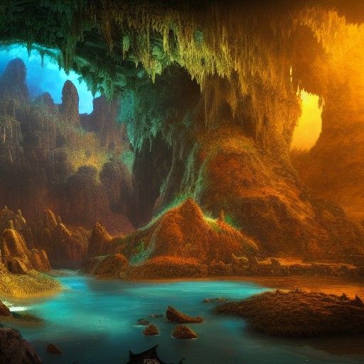 Underground Cave Oasis: Detailed Matte Painting
