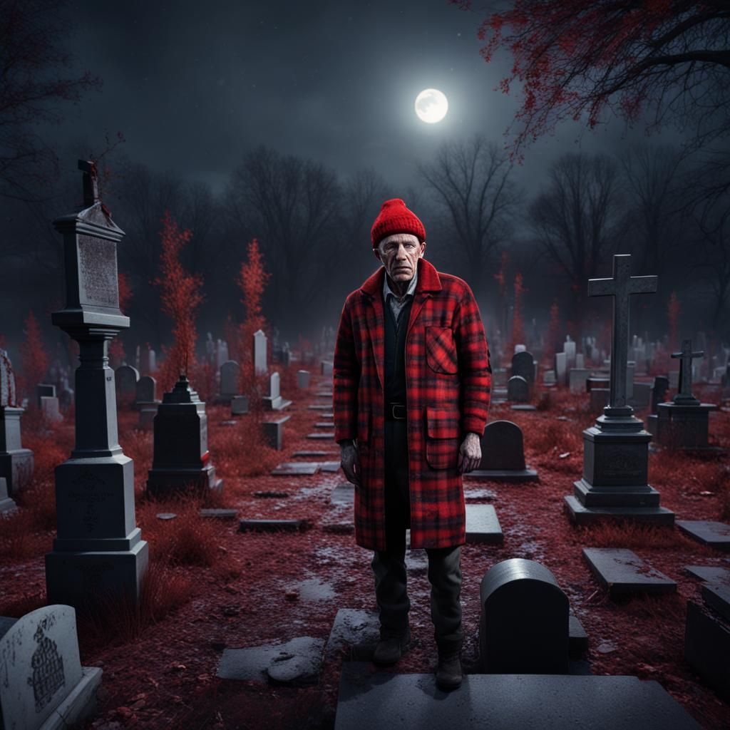 Ed Gein in Graveyard: Detailed Matte Painting