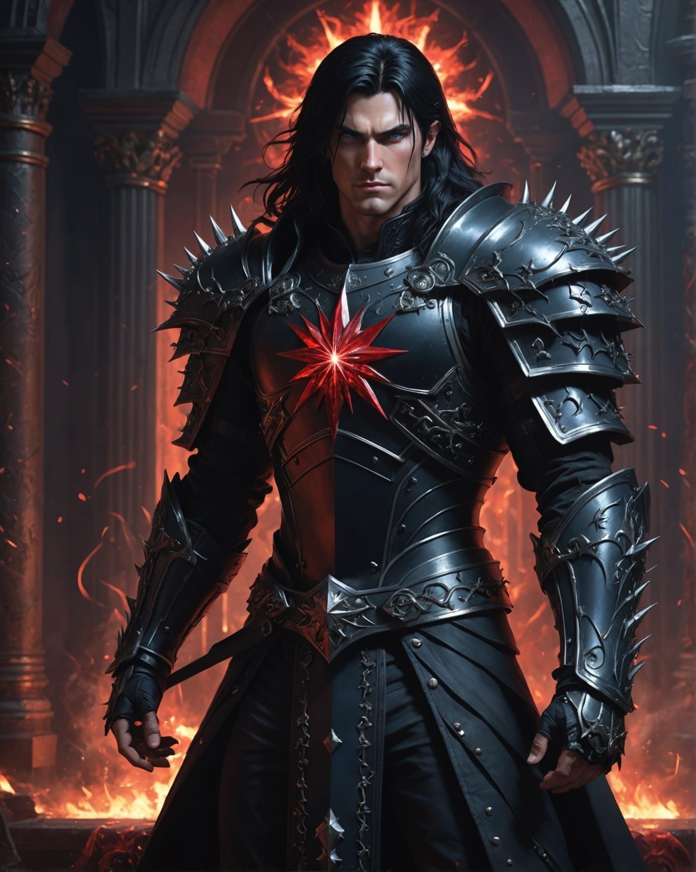 Enchanted Warrior in Gothic Throne Room: Anime Art