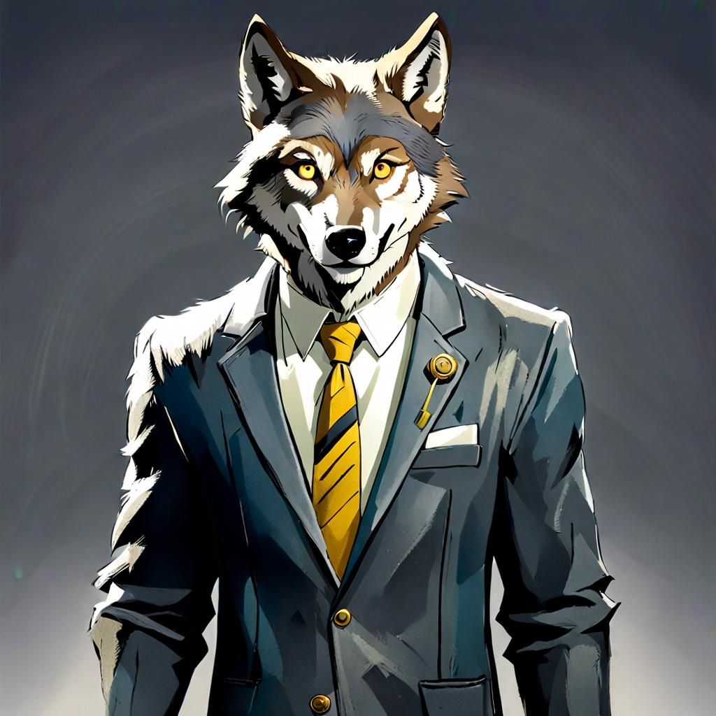 Charming Wolf Gentleman in Cream Suit, 3D Digital Art