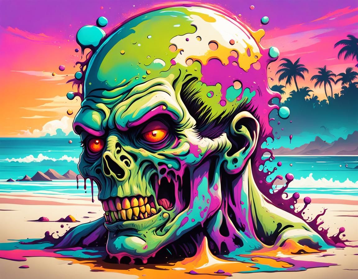 Psychedelic Zombie at Sunset in Graffiti Art