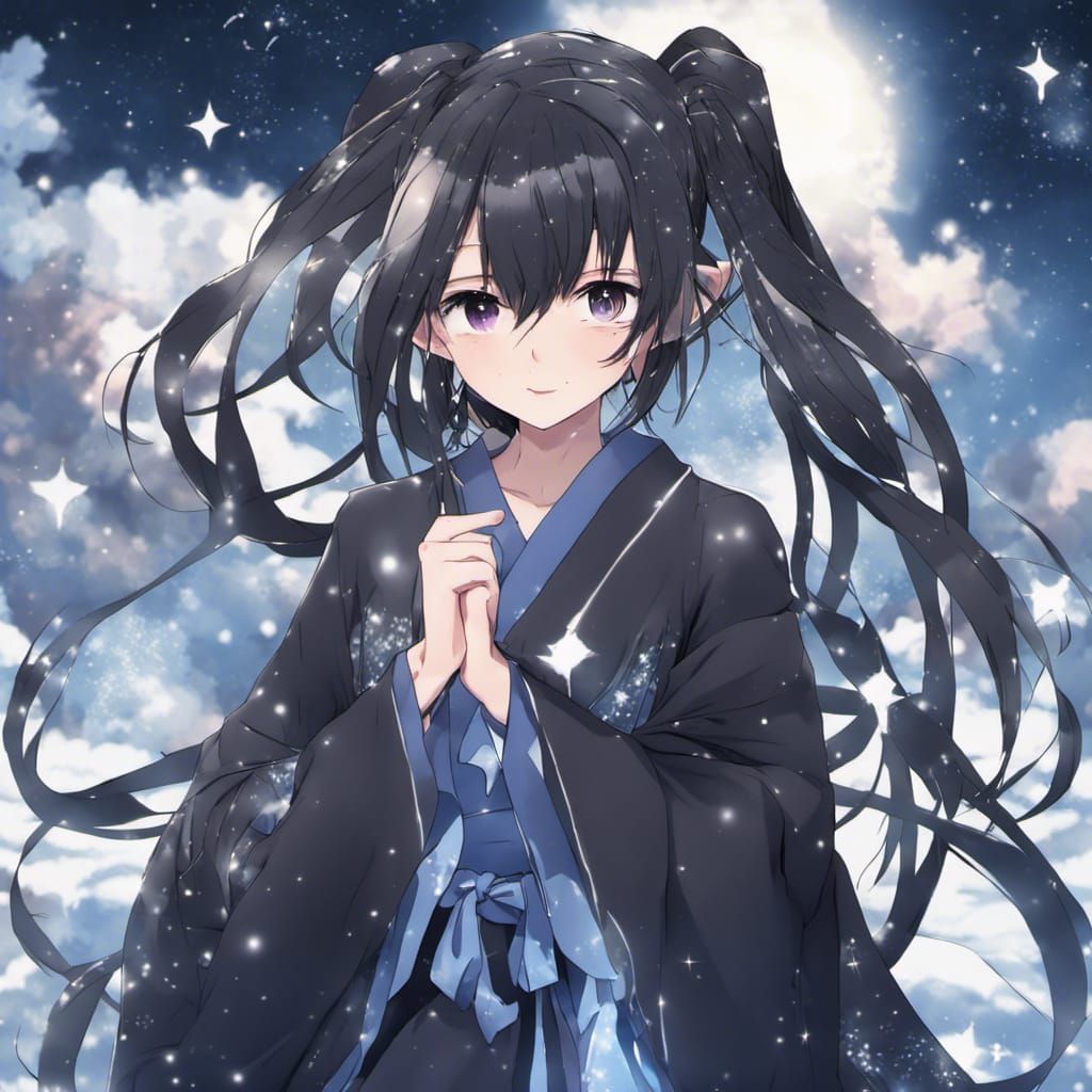 Anime Woman in Starry Robe