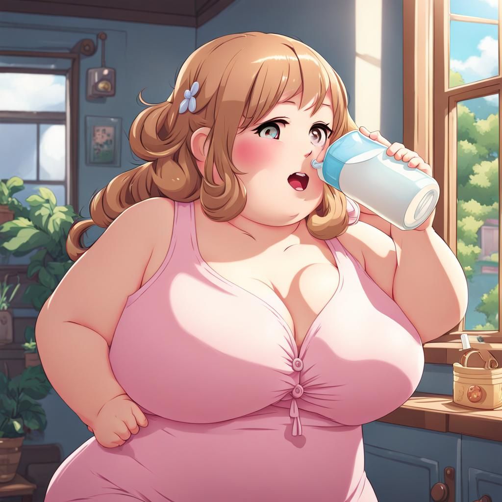 Anime Girl Rapid Weight Gain from Milk Hose
