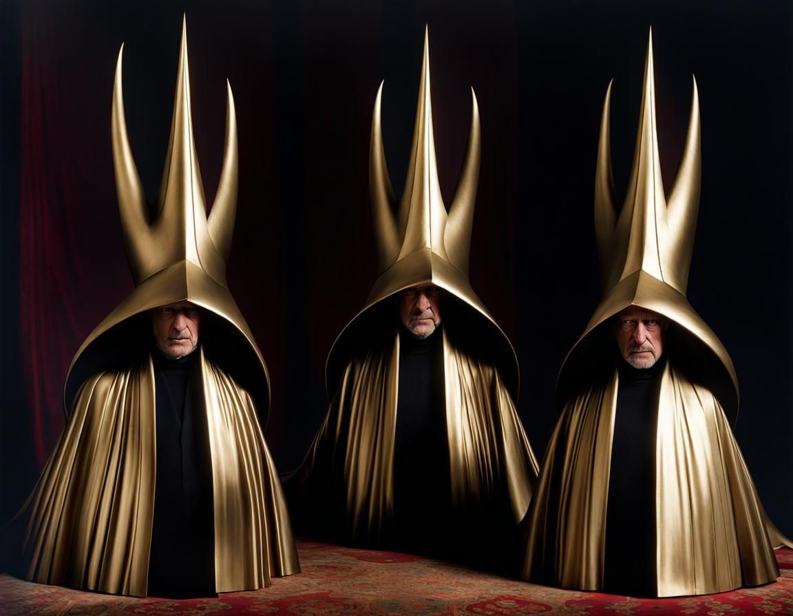 Grumpy Creatures with Pointy Hats, Abstract Style