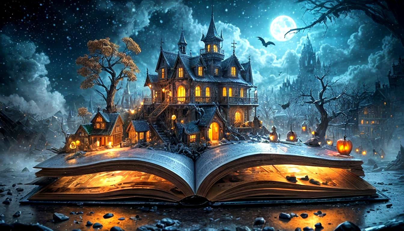 Spooky Halloween World Emerges from Book: Digital Art