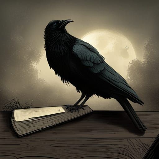 Raven on Writing Desk: Gothic Horror Illustration