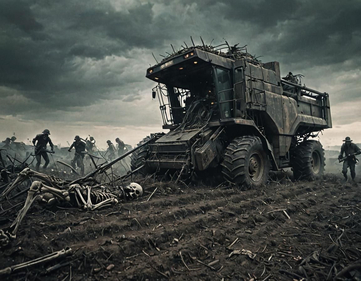 Necromantic Harvester on Battlefield: Dark Fantasy Illustrat...