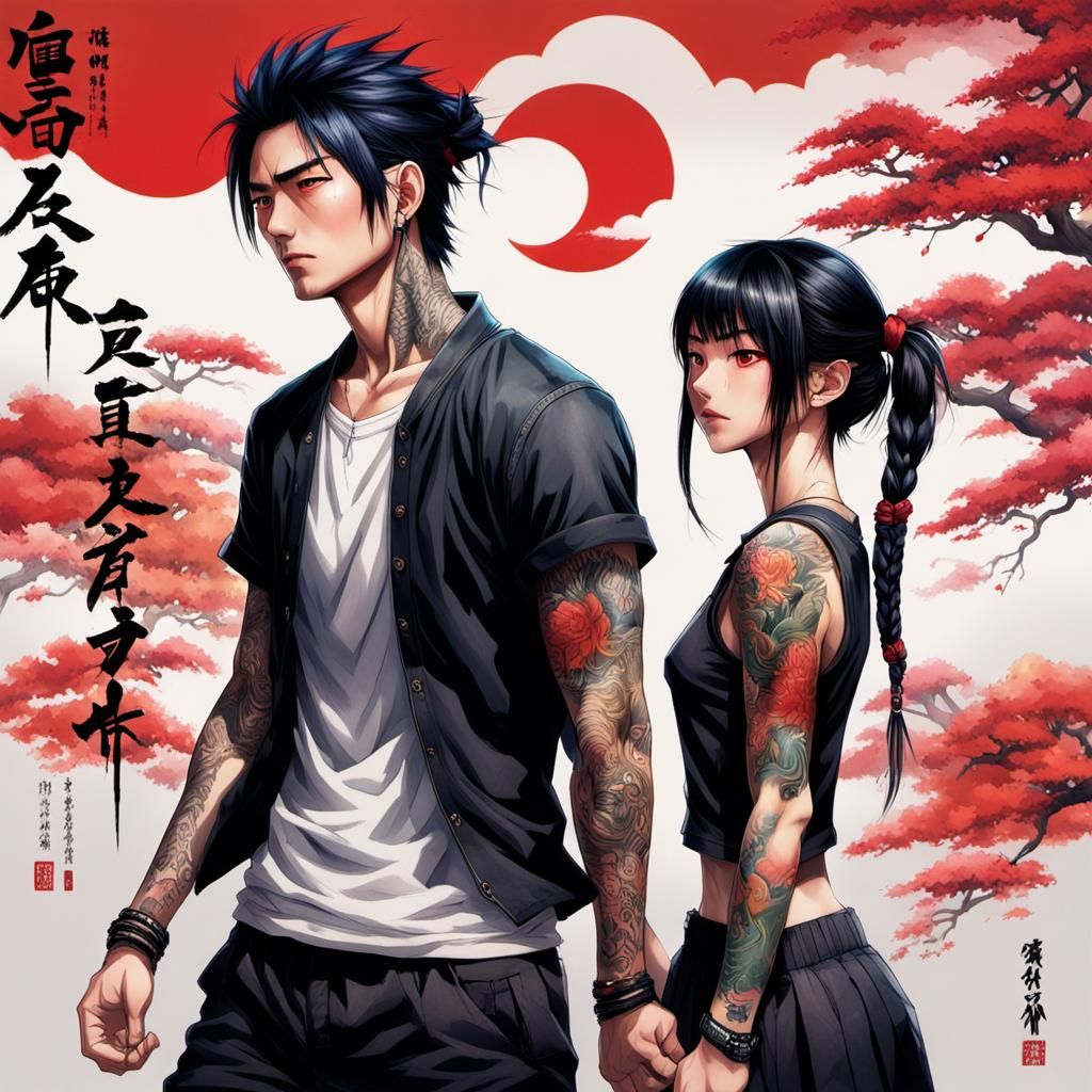 Vibrant Manga Portrait of a Japanese Couple