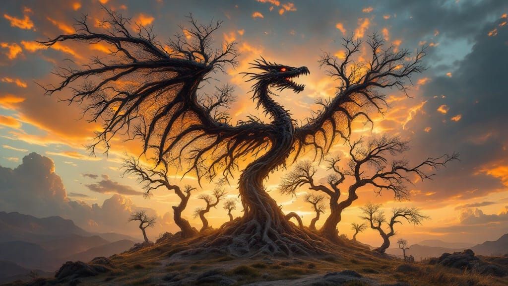 Majestic Dragon Tree Formation at Sunset
