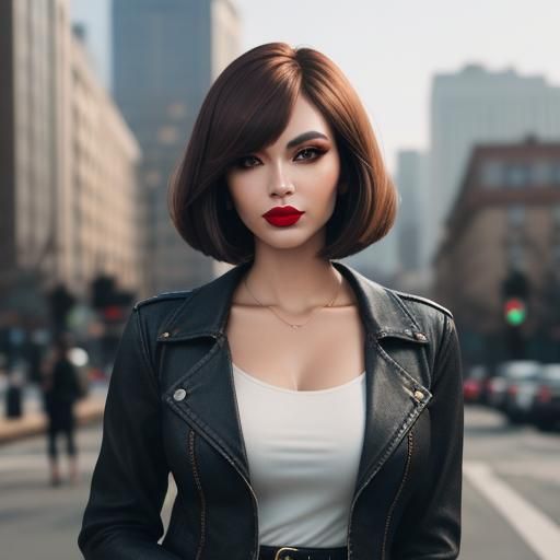 Woman with Bob Haircut in City, Professional Photography