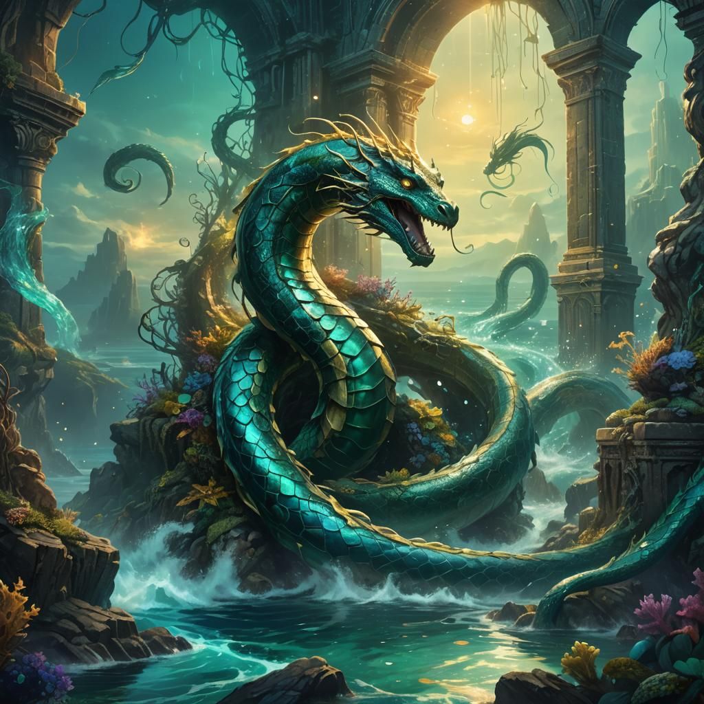 Majestic Midgard Serpent Rising: Fantasy Concept Art