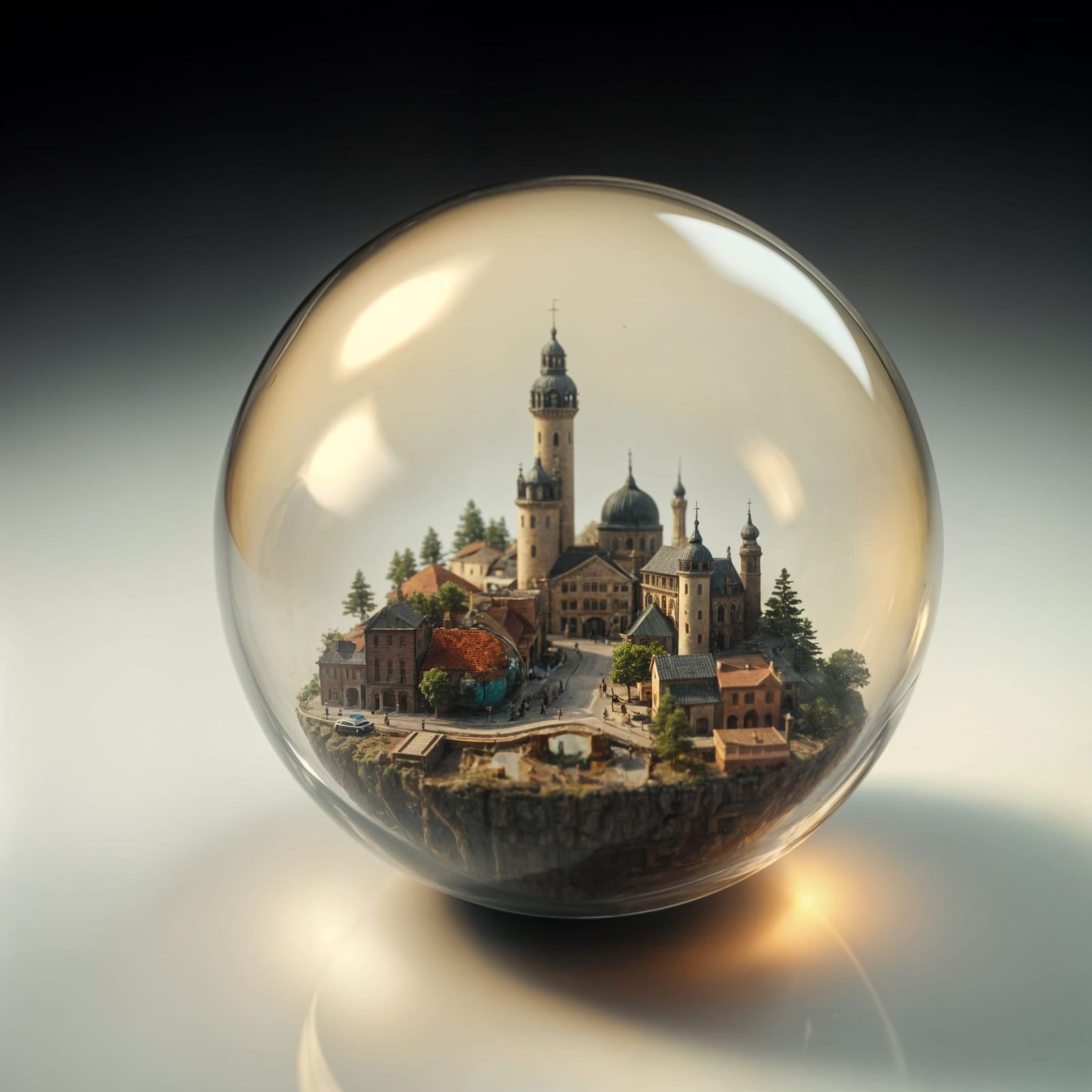 Glass Eyeball Reflecting a Small Town