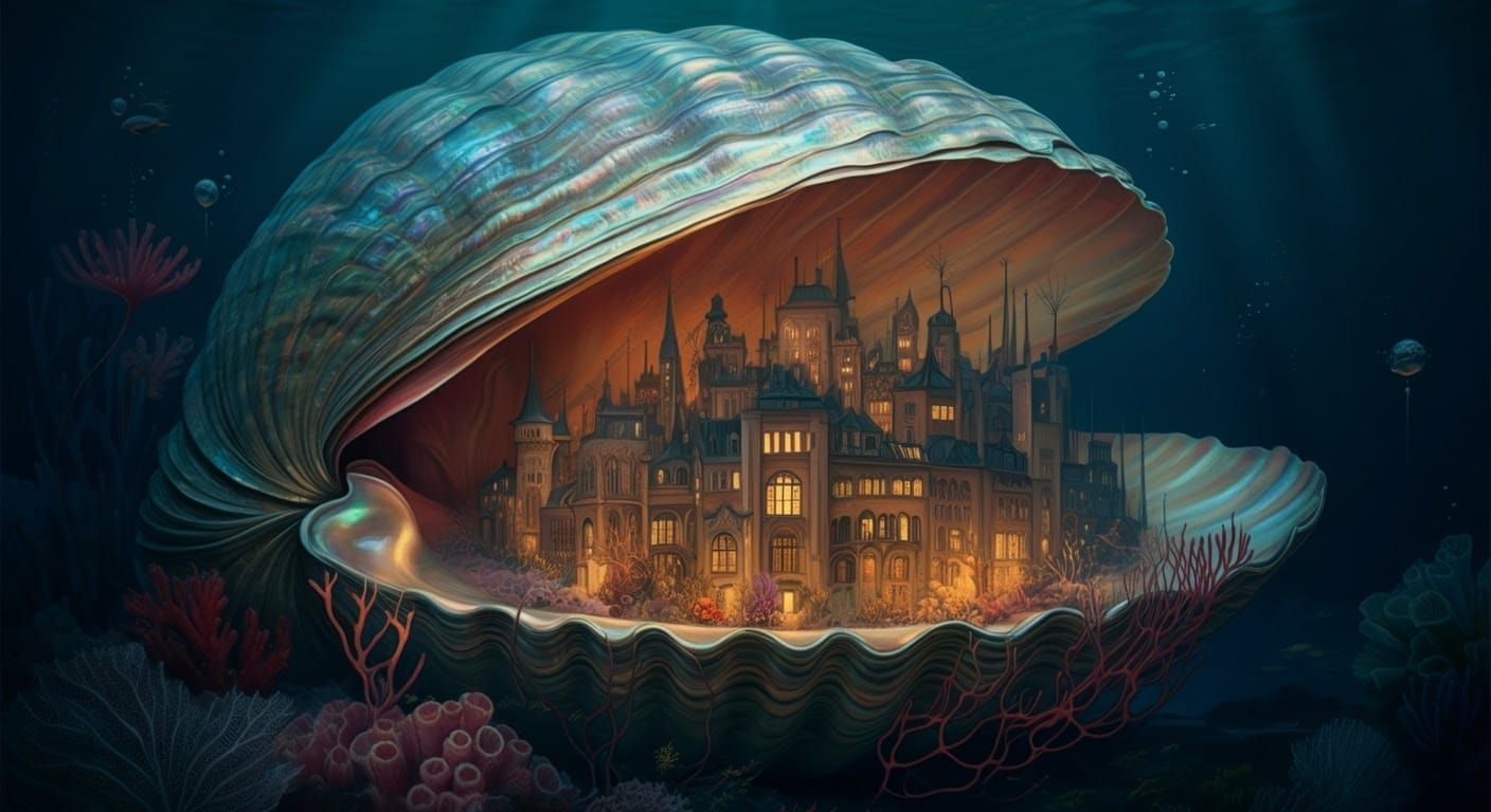 City in Clam Shell: Surreal Art Nouveau Architecture