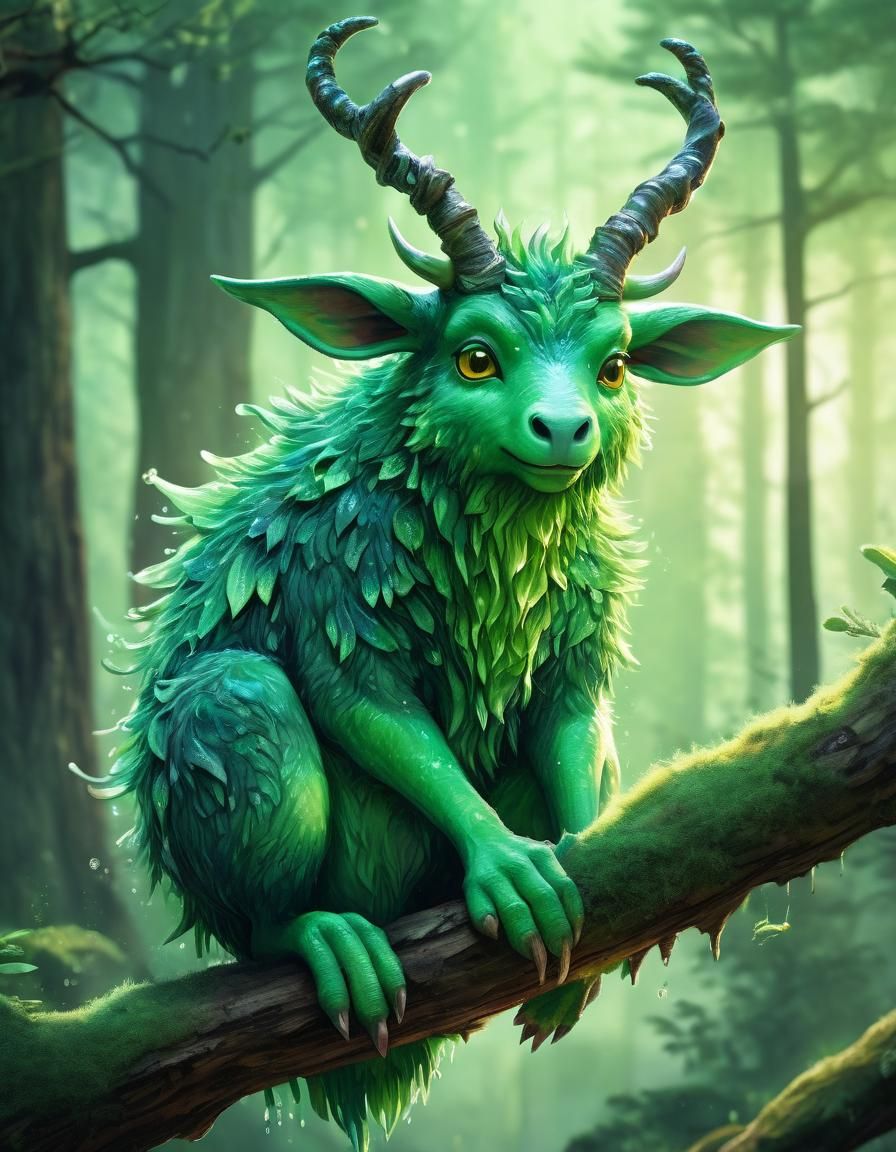 Green Fantasy Creature in Manga Anime Style