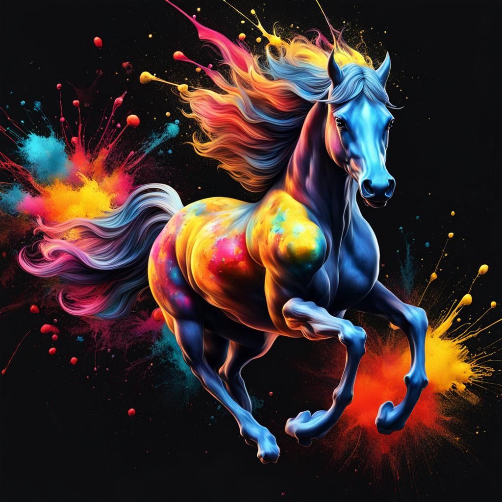 Dynamic Ink Splatter Steed in 3D