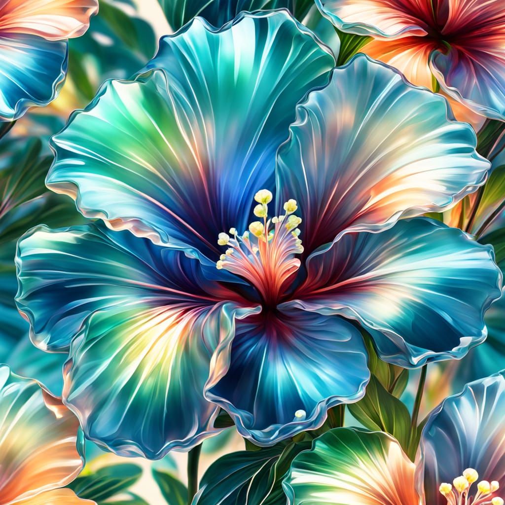 Crystal Hibiscus Flower in Hyperrealistic Digital Art