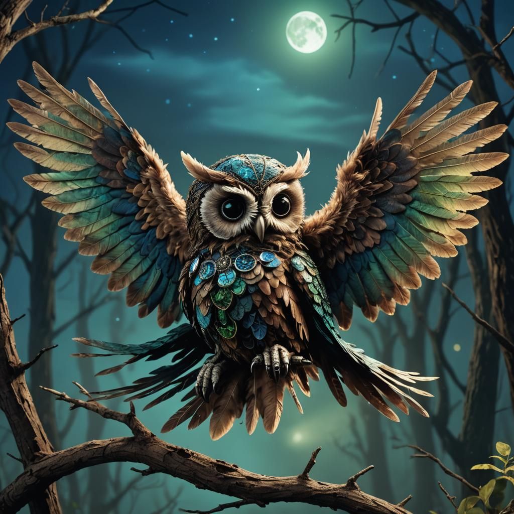 Voodoo Doll Rides Owl: Fantasy Concept Art