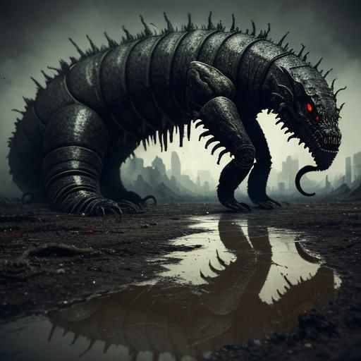Giant Centipede Crawls Through Wasteland Hellscape