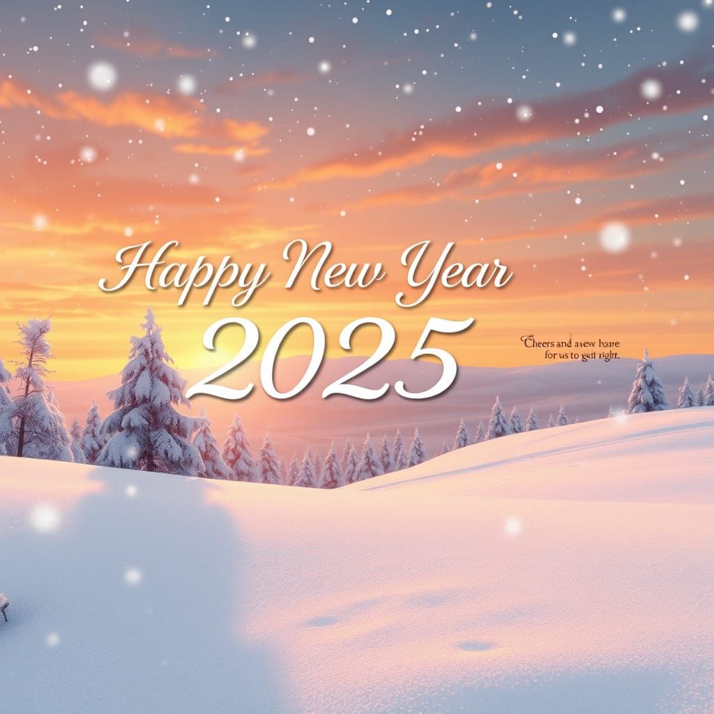 Golden Sunset Snowscape New Year's Card