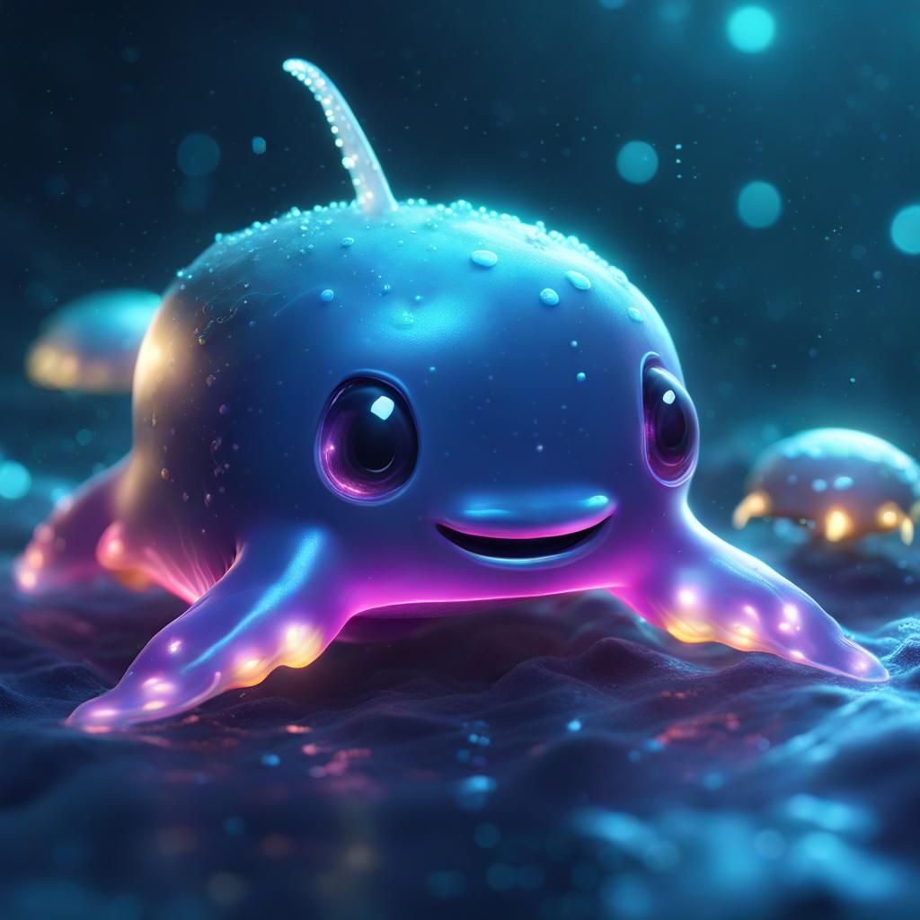 Bioluminescent Narwhal Jellyfish Hybrid in Fantasy Art
