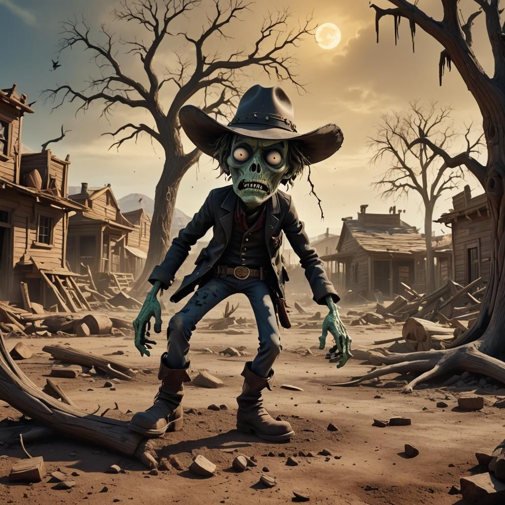 Zombie Cowboy in Tim Burton Style 3D Art