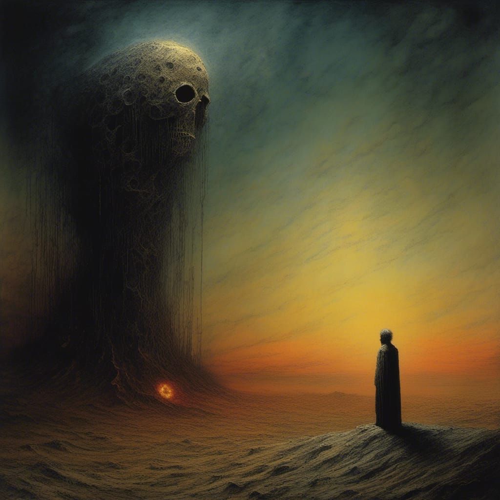 Mystical Figure Gazing into Dark Void, in Surrealism Style