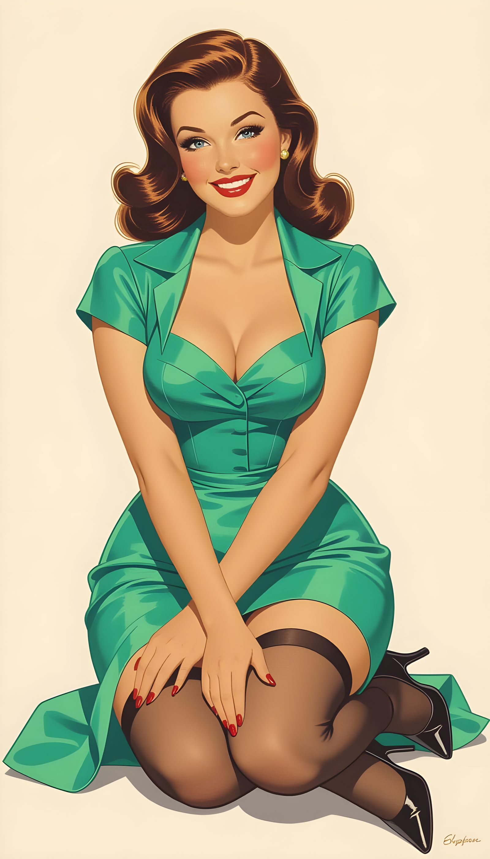 Vintage Pin-Up Girl Illustration in 1950s Style