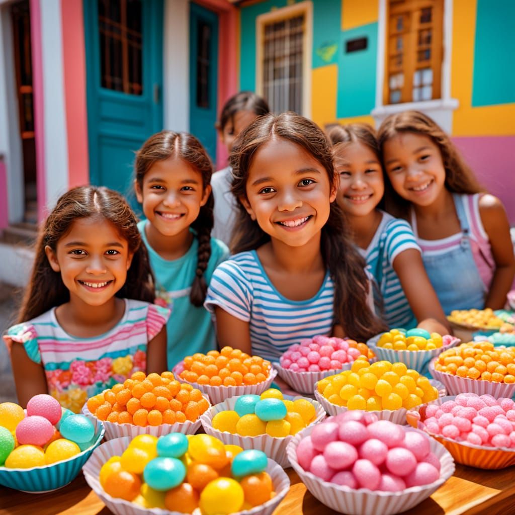Girl with Colorful Brazilian Sweets Digital Art
