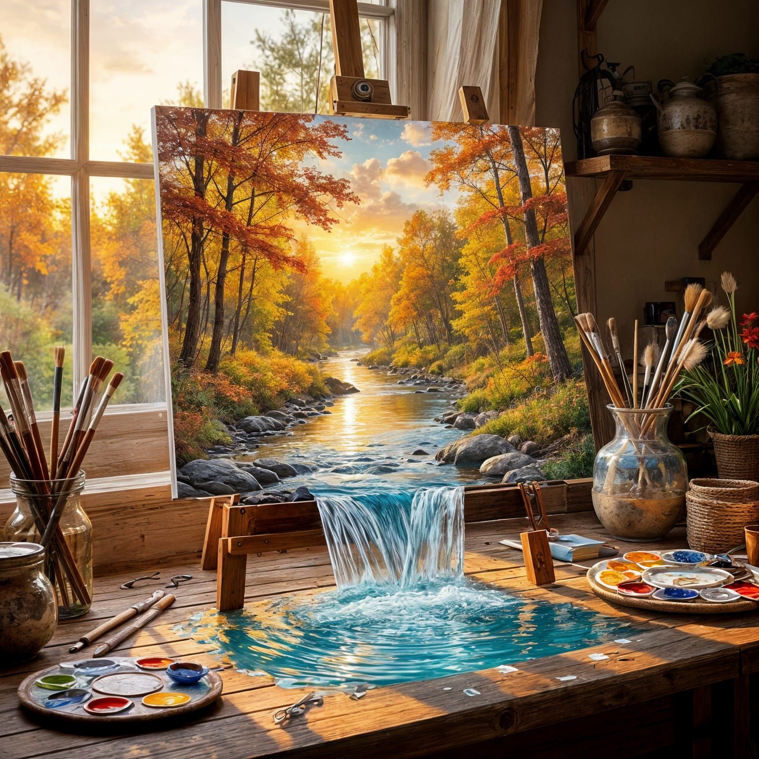 Magical Studio With Hyperrealistic Autumn Landscape Painting