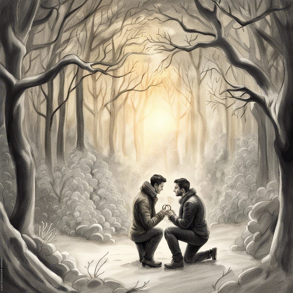 Gay Man's Forest Proposal: Charcoal Drawing in Winter