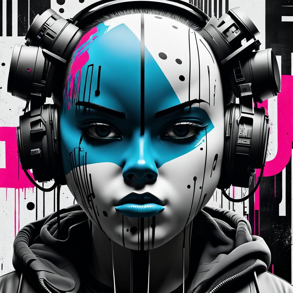 Expressive Cyberpunk Character in Graffiti Style