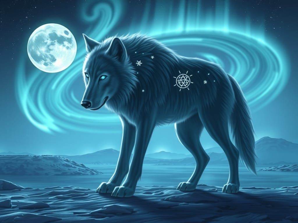 Ghostly Arctic Wolf in Gothic Style with Aurora Borealis