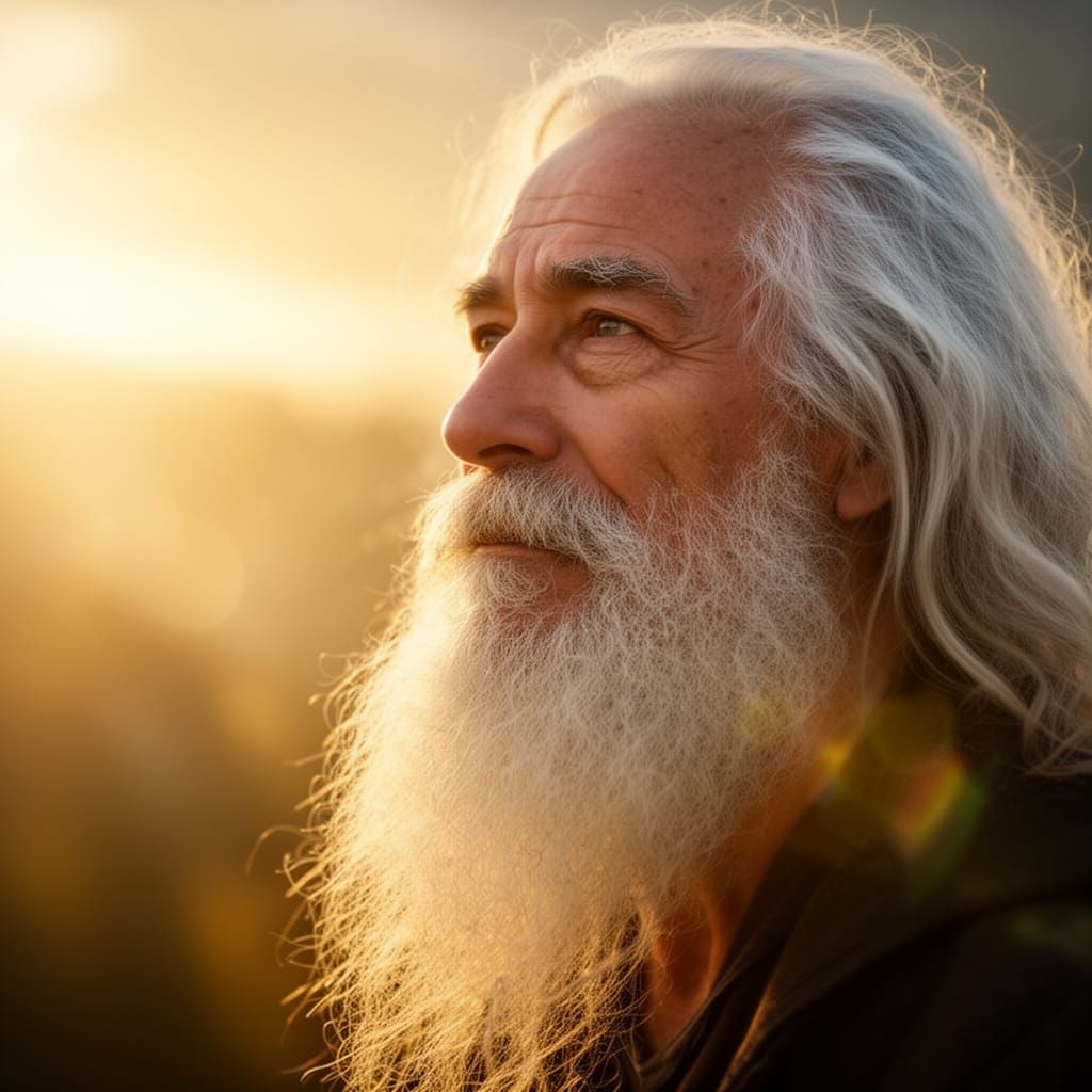 Wise Old Man Contemplating Existence Photorealistic Portrait