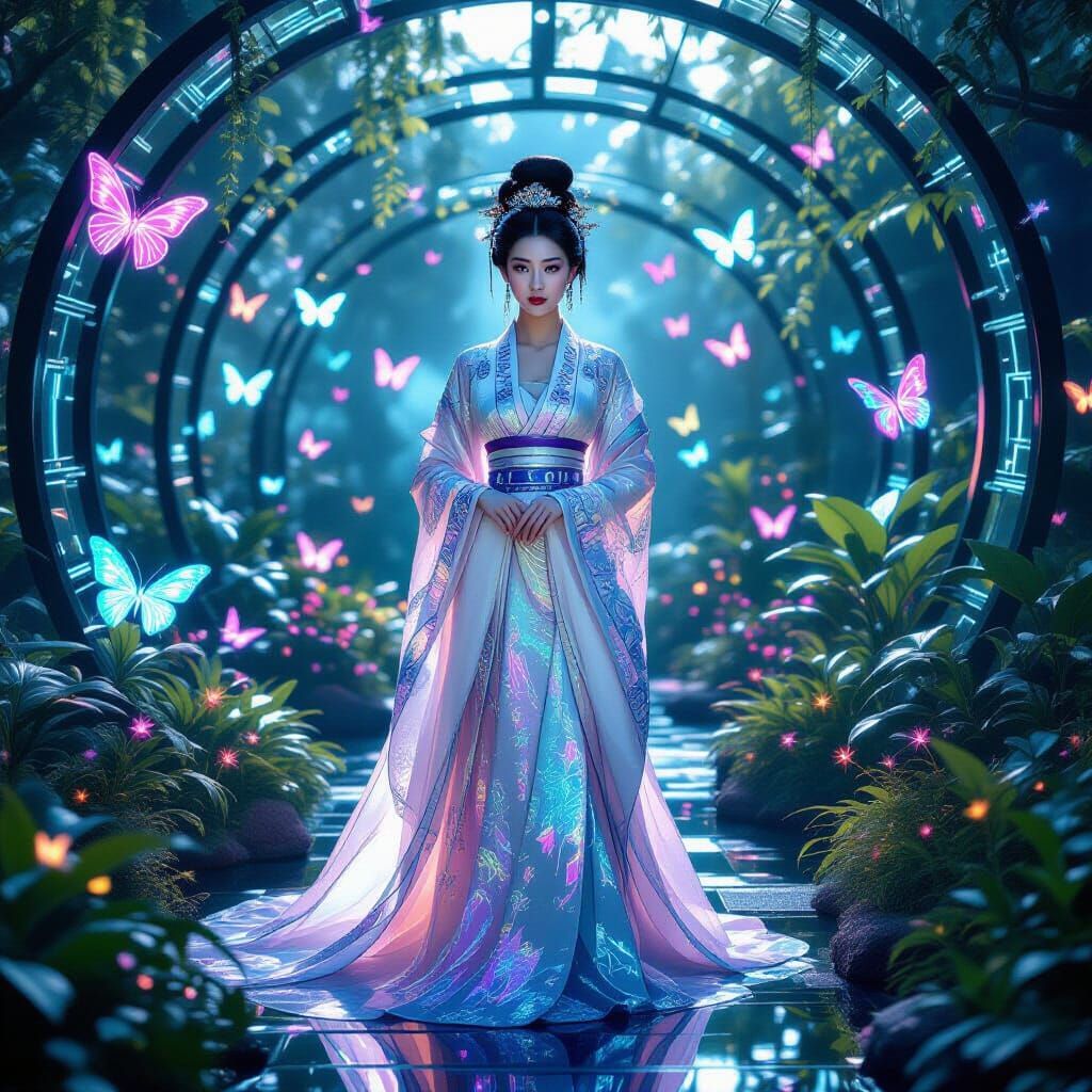Futuristic Empress in Bioluminescent Garden: Cinematic Film ...