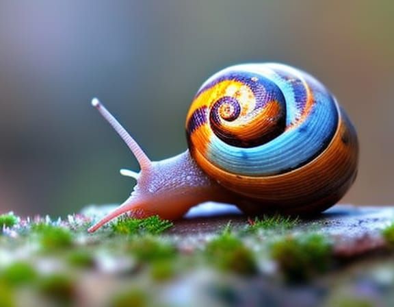 Detailed Polychromatic Snail in Oil Gouache Style