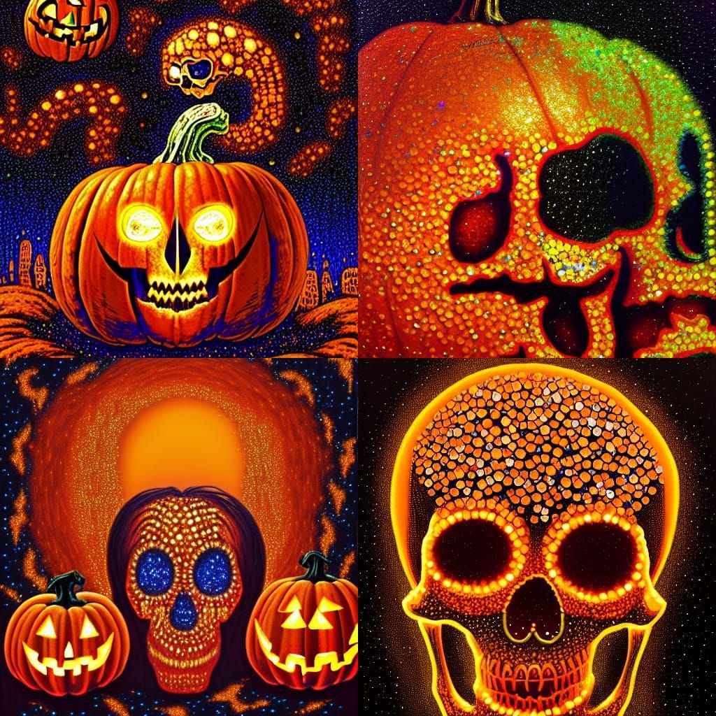 Halloween Skull Crafted from Pumpkin Skin as Airbrush Art