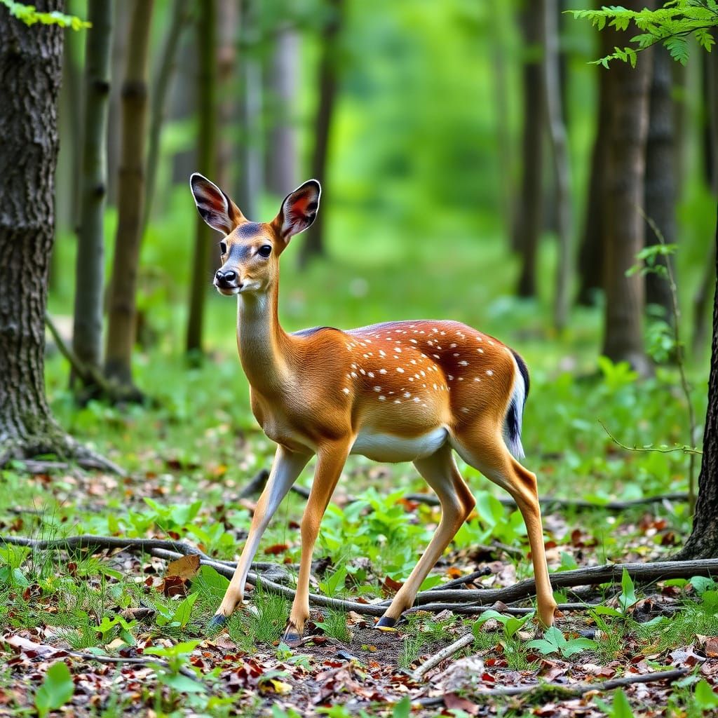 Pregnant Doe Walking Through Forest