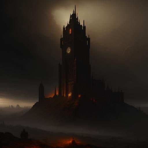 Brutalist Medieval Tower in Sepia Mood