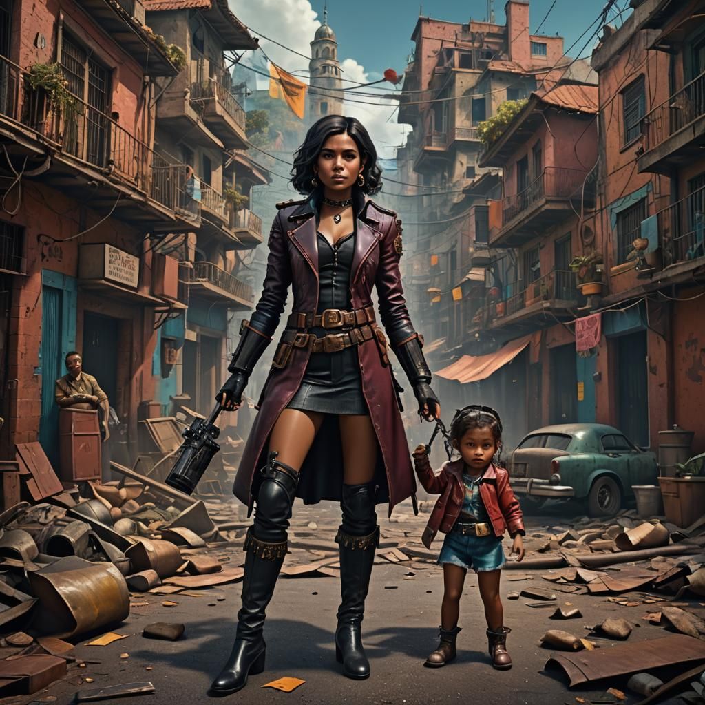 Leather-Clad Figure in Caracas: Detailed Matte Painting