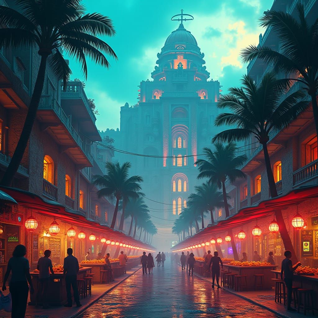 Futuristic Mayan Cityscape of 2050 in Cyberpunk Style