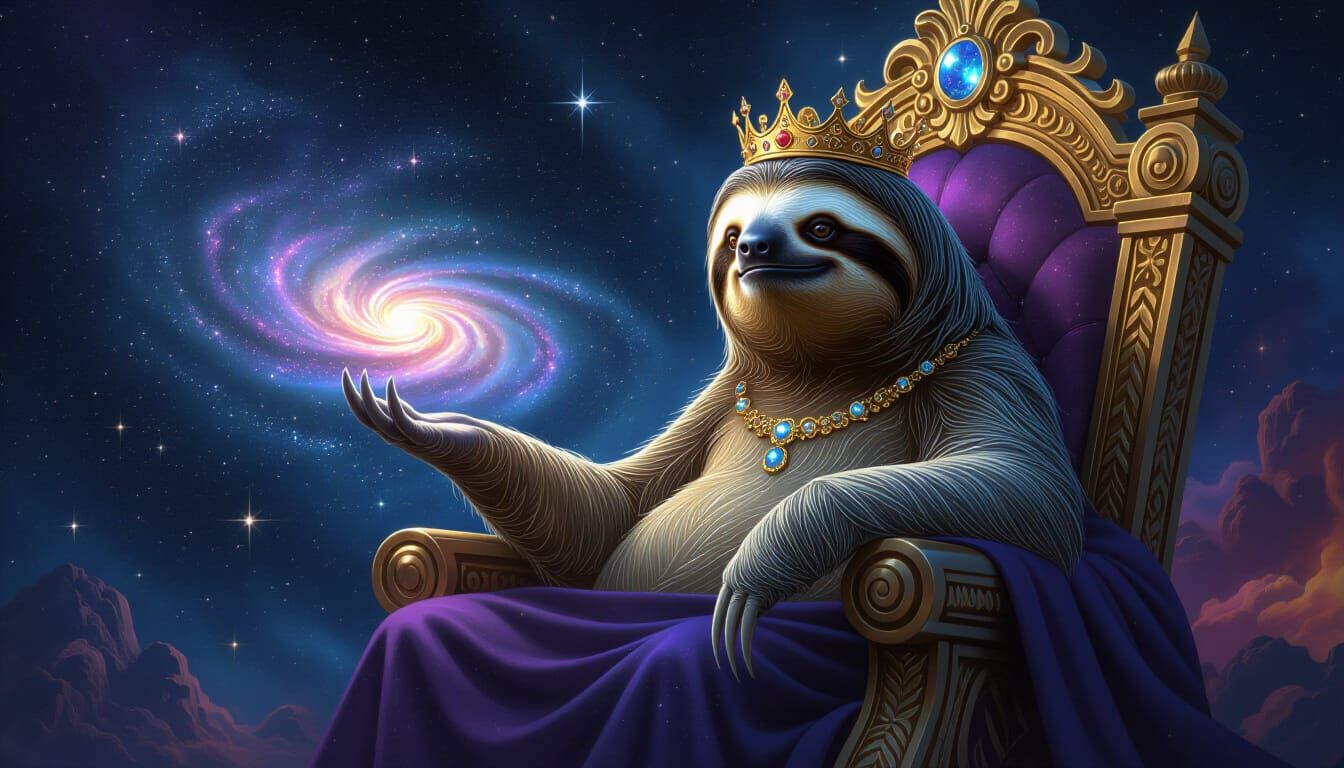 Cosmic Sloth King on Celestial Throne