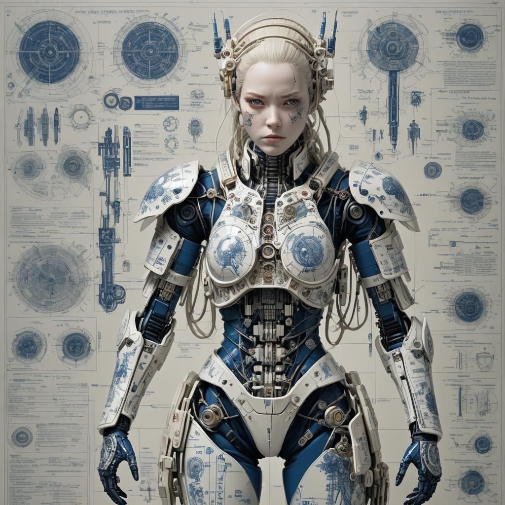 Porcelain Assassin Cyborg with Schematic Face