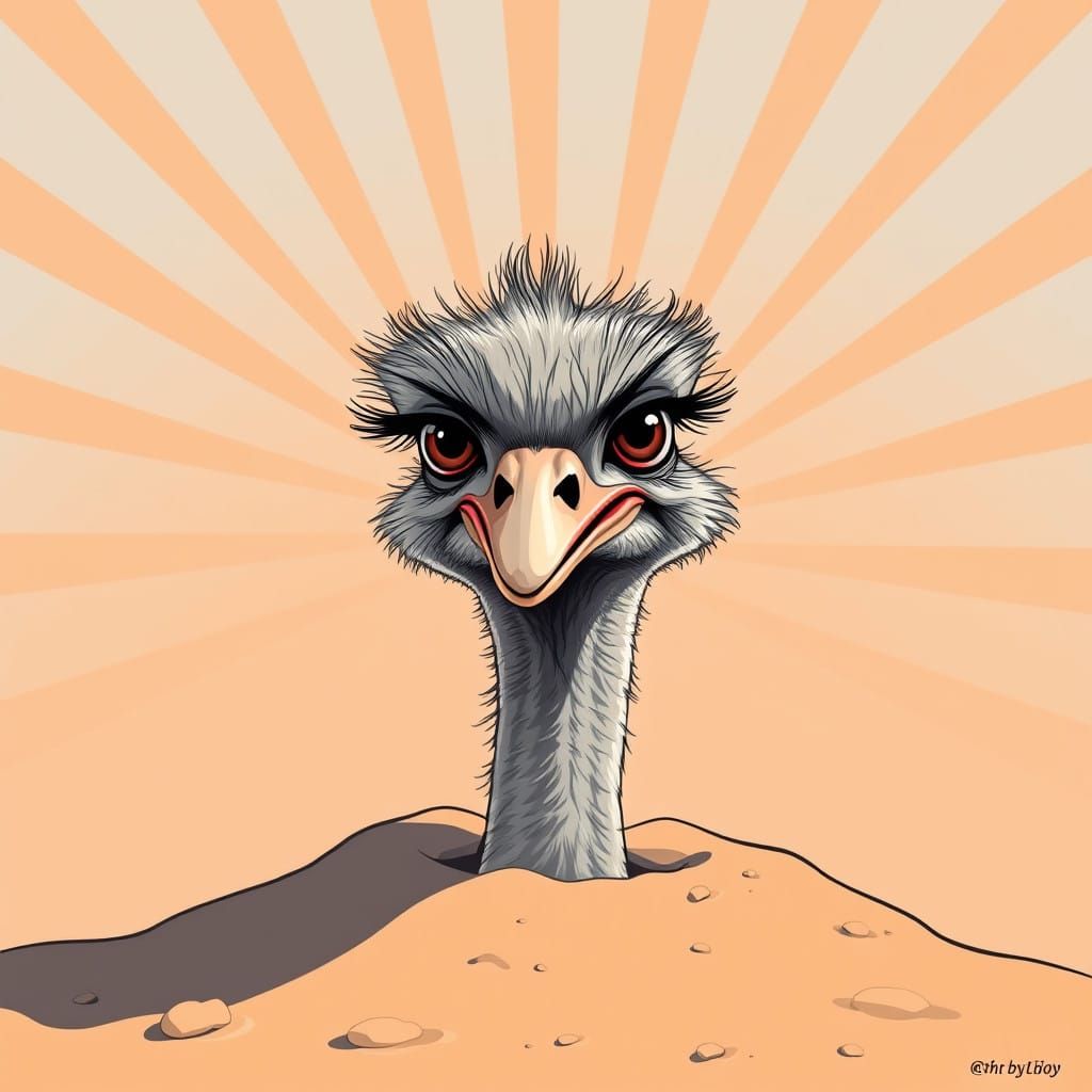 Vibrant Ostrich in a Whimsical Buried Head Pop Art Style