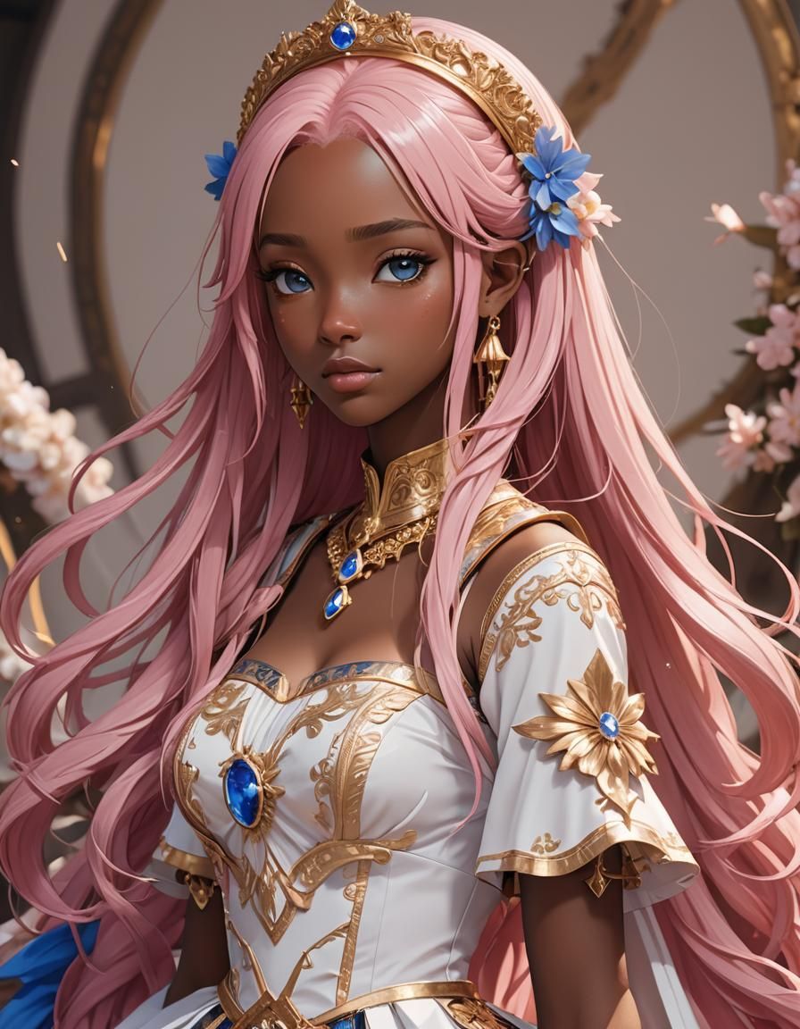 Anime Girl in Pink Dress, 3D Rendered Art