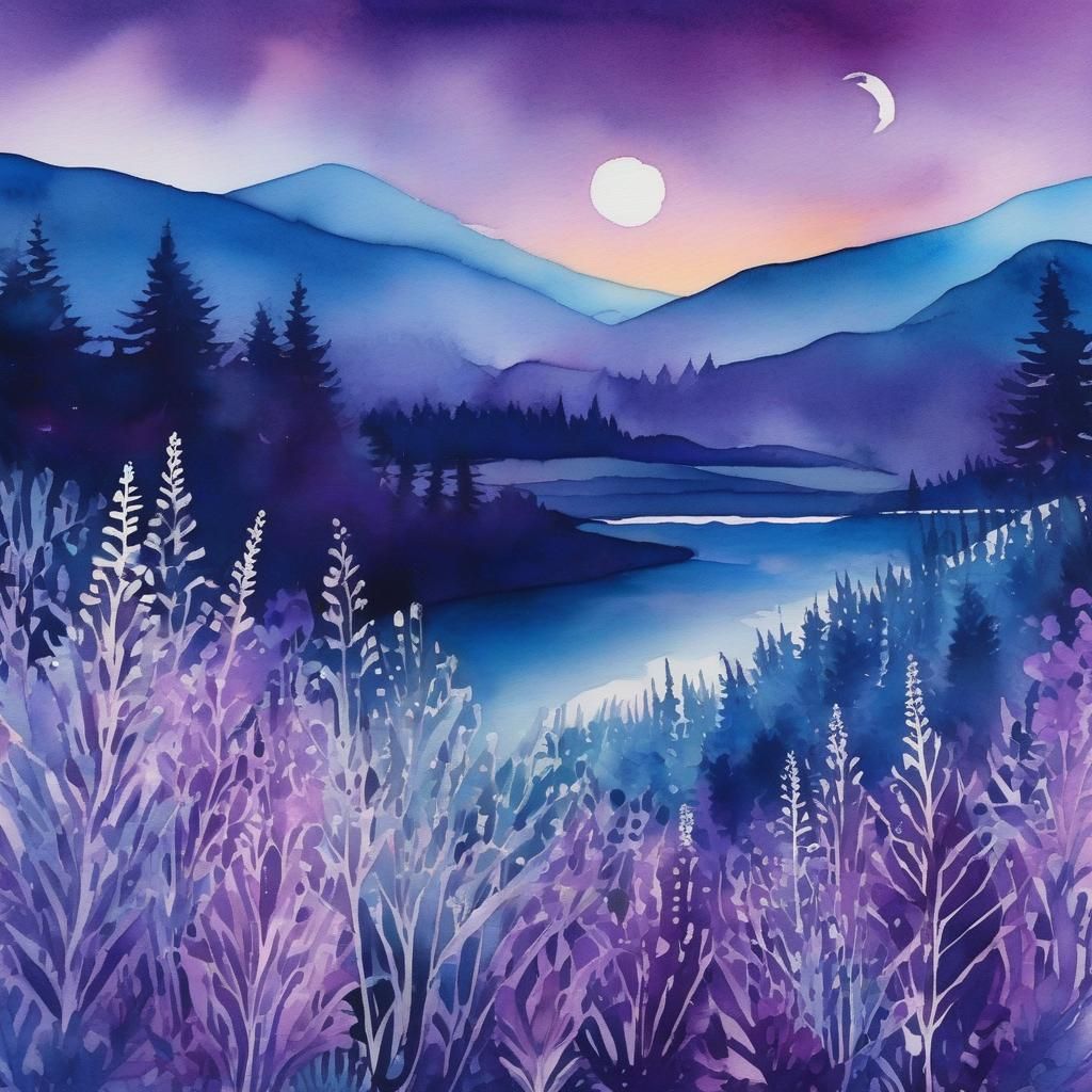 Enchanted Twilight Forest Watercolor Landscape