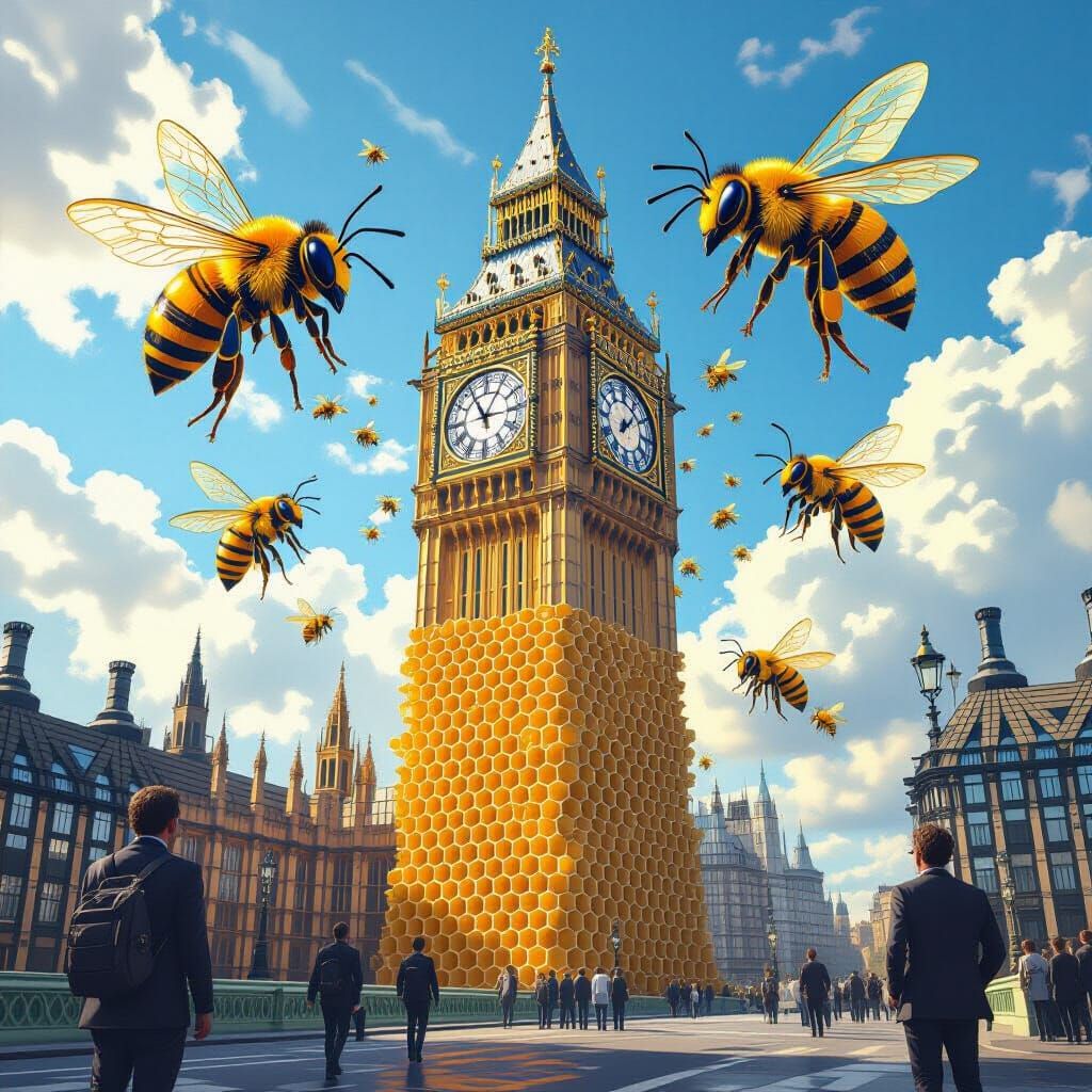 Aliens Build Honeycomb From Big Ben: Hyperrealistic Art