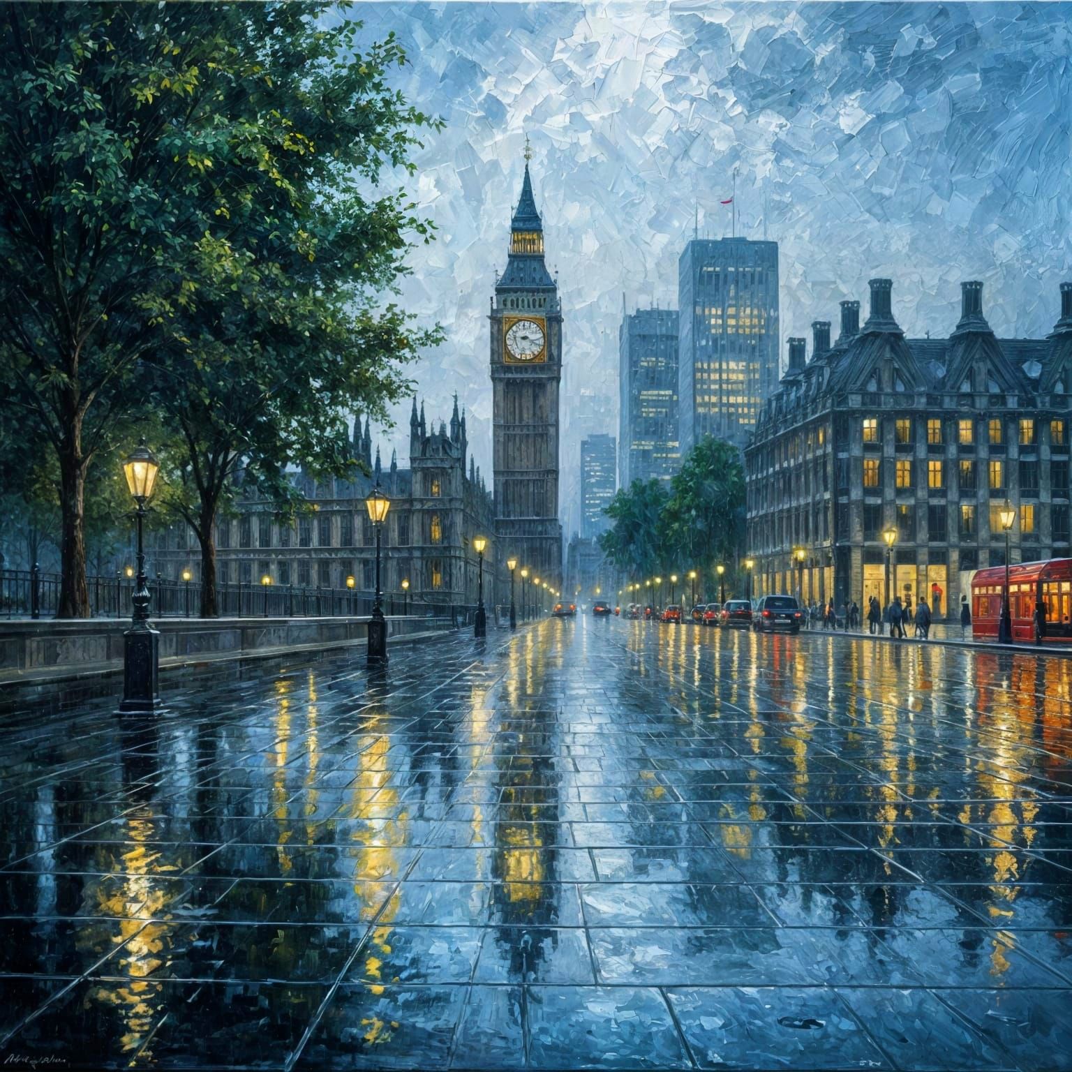 London at Night: An Atmospheric Oil Painting
