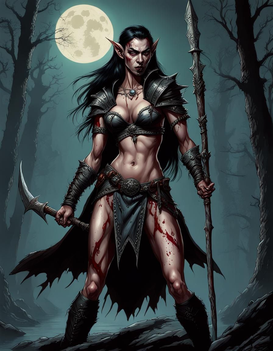 Elven Vampire Barbarian in Dark Fairytale Style