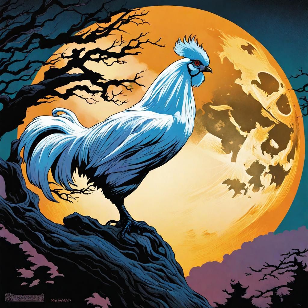 Haunted Tree Digital Art with Engineer and Chicken