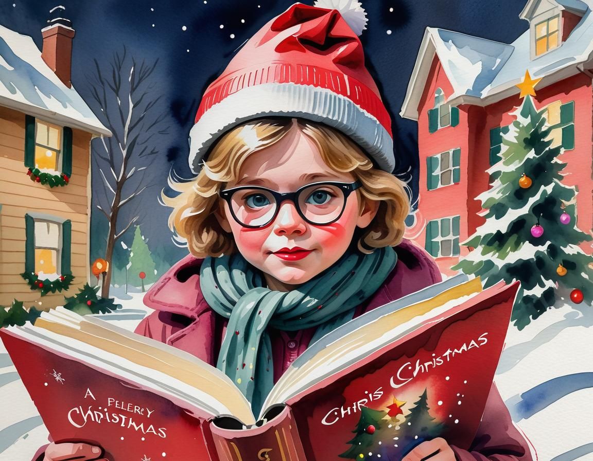Christmas Story Book Cover in Gouache Watercolor Style